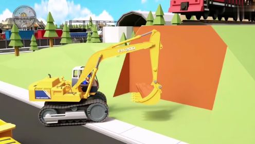 挖掘机动画片，挖掘机，翻斗车合理修建铁路