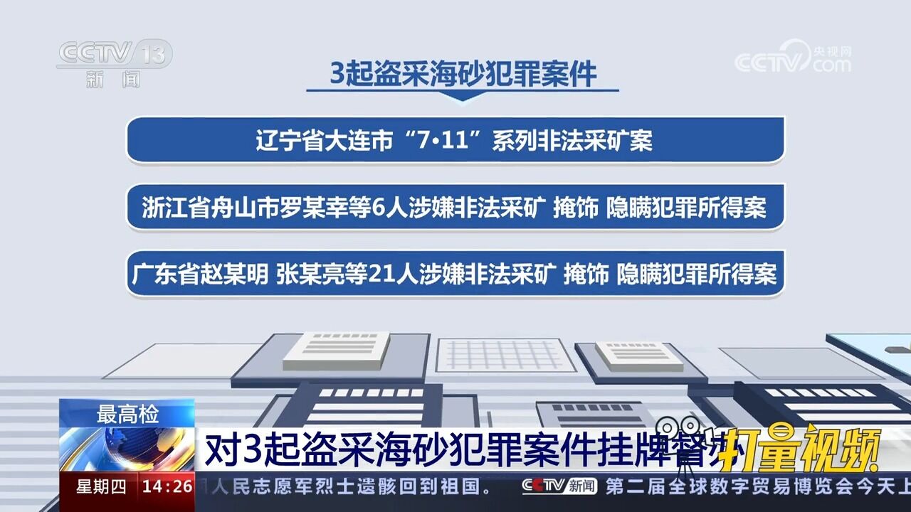 最高检:对3起盗采海砂犯罪案件挂牌督办