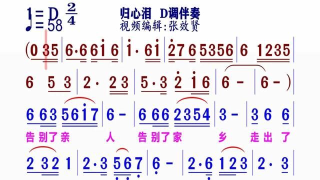 《归心泪》动态简谱D调伴奏 完整版请点击上面链接 知道吖动态谱