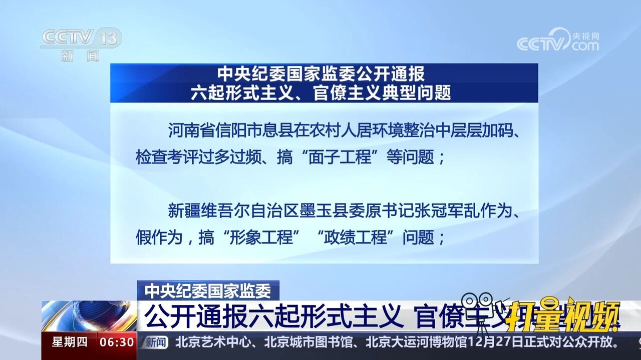 中央纪委国家监委公开通报六起形式主义、官僚主义典型问题