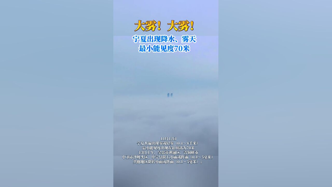 大雾!宁夏出现降水、雾天,最小能见度70米