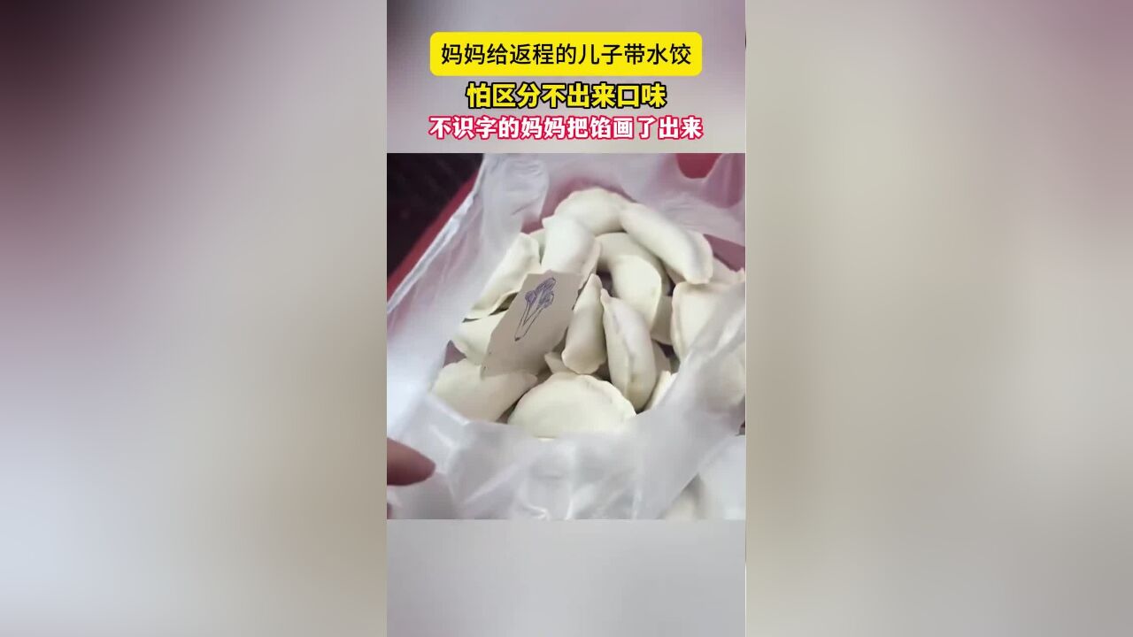 妈妈给返程的儿子带水饺,怕区分不出来口味,不识字的妈妈把馅画了出来