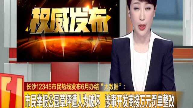 长沙12345市民热线发布6月办结“大数据”:市民举报公园草坪遭人为破坏 涉事开发商接万元罚单整改