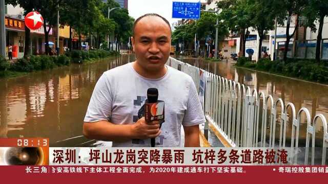 深圳:坪山龙岗突降暴雨 坑梓多条道路被淹 积水最高四十公分 临街商铺出现水浸