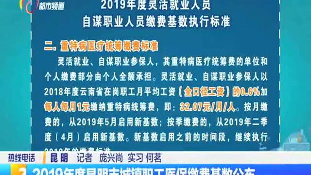 2019年度昆明市城镇职工医保缴费基数公布