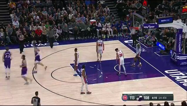 NBA常规赛：活塞vs爵士第4节英文原声回放