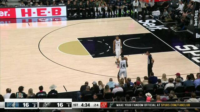 NBA常规赛：森林狼vs马刺第1节英文原声回放