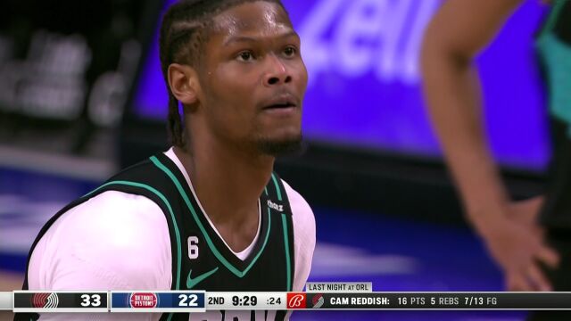 NBA常规赛：开拓者vs活塞第2节中文解说回放