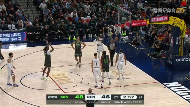 NBA常规赛：森林狼vs掘金第2节英文原声回放