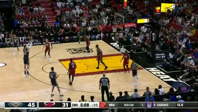 NBA常规赛：鹈鹕vs热火第2节英文原声回放