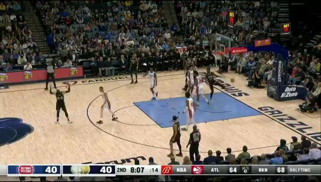 NBA常规赛：活塞vs灰熊第2节英文原声回放