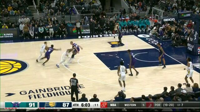 NBA常规赛：黄蜂vs步行者第4节英文原声回放