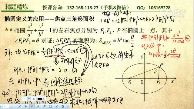 椭圆焦点三角形的面积公式 腾讯视频