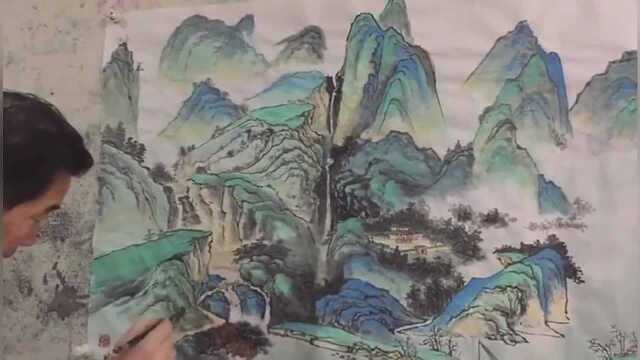 中国山水美如画,来看看我们郭老师笔下的这幅彩墨山水画如何吧!