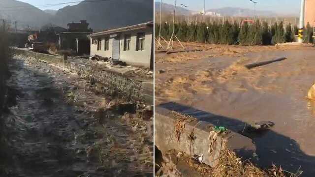 太原一水库蓄水池泄露 水涌下山冲毁村庄道路