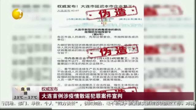 权威发布:大连首例涉疫情散谣犯罪案件宣判