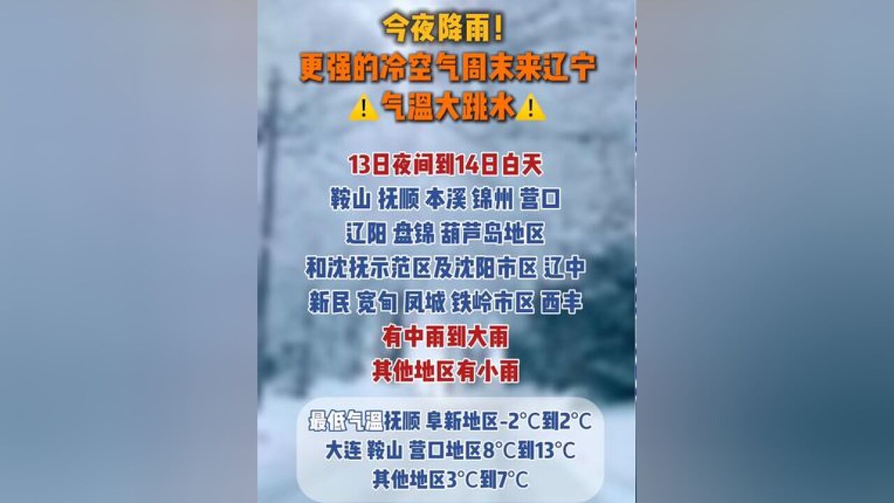 辽宁今夜降雨!更强的冷空气周末来辽,气温大跳水!