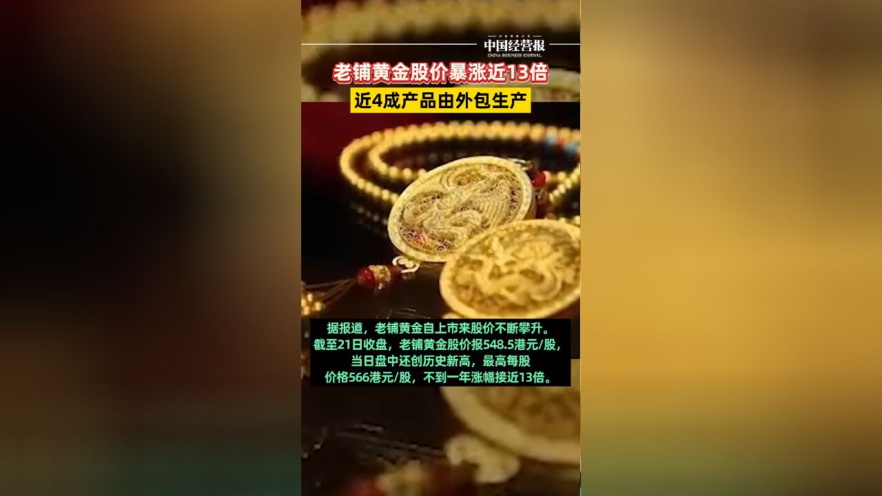 老铺黄金上市来股价暴涨近13倍,近4成产品由外包生产