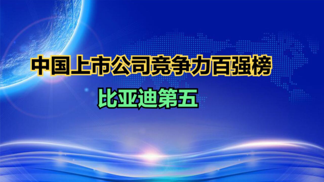 20232024中国上市公司竞争力百强榜发布!比亚迪第5,第1真意外