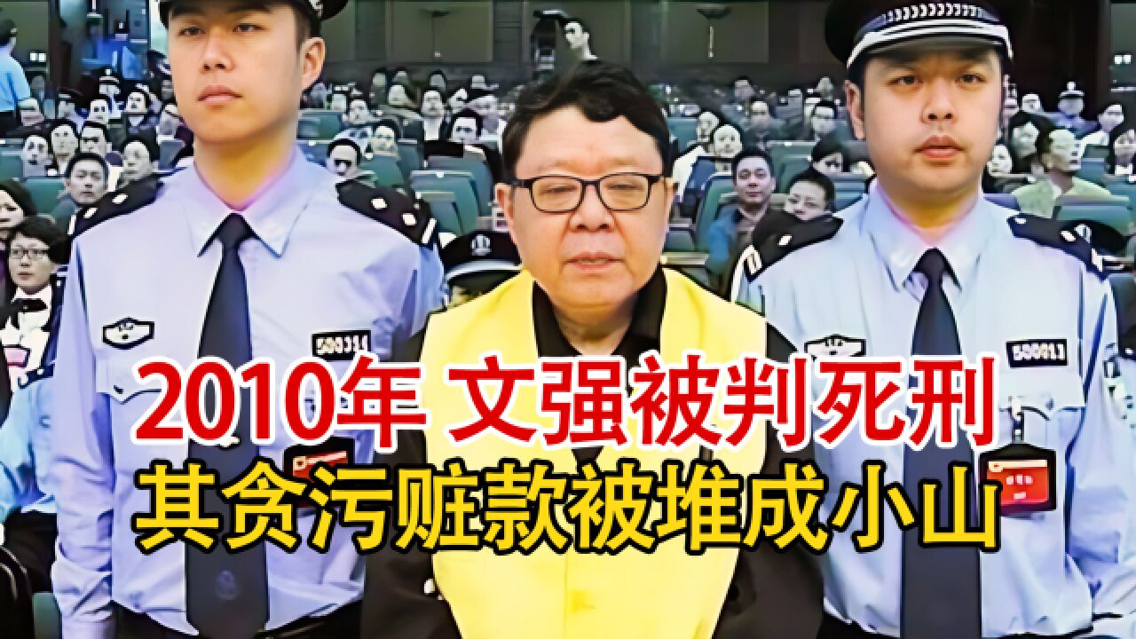 实录2010年,贪官文强被判死刑现场影像,其所贪赃款现金堆成小山