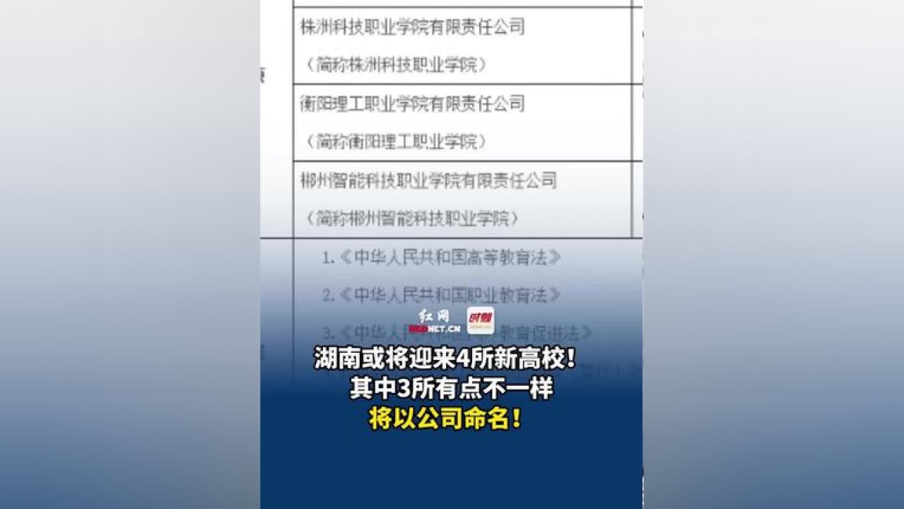 近日,湖南省教育厅发布高等学校设置事项公示,湖南或将迎来4所新高校!其中3所有点不一样,将以公司命名!