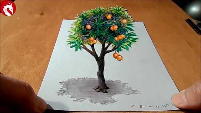 3D绘画:纸上的芒果树,裸眼3D感觉