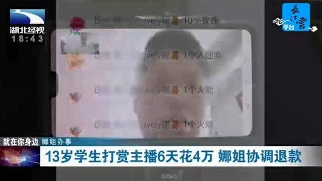 13岁学生打赏主播6天花4万,娜姐协调退款