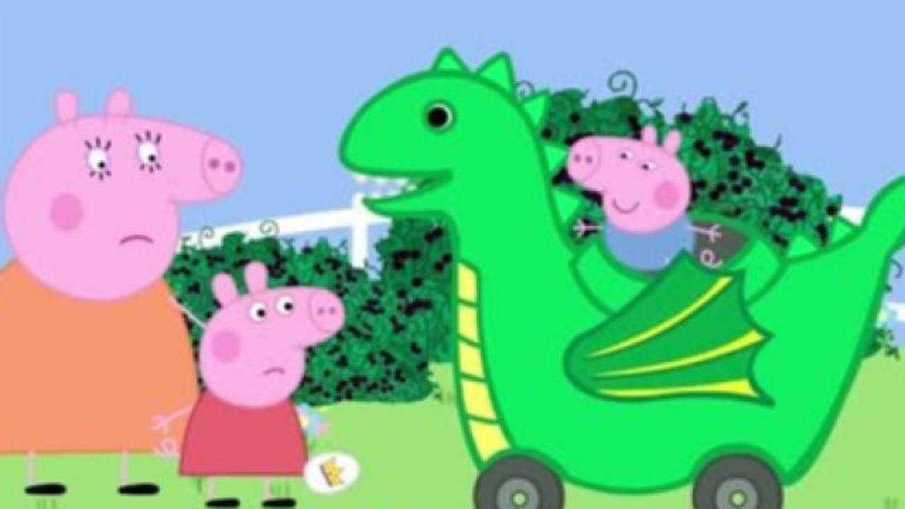 小猪佩奇在奇趣蛋上画皇冠,乔治画恐龙先生,乔治的奇趣蛋掉地上变恐龙车_腾讯视频