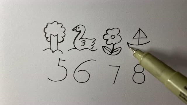 用数字1—8画各种动物植物和帆船,教家里的宝宝画吧!