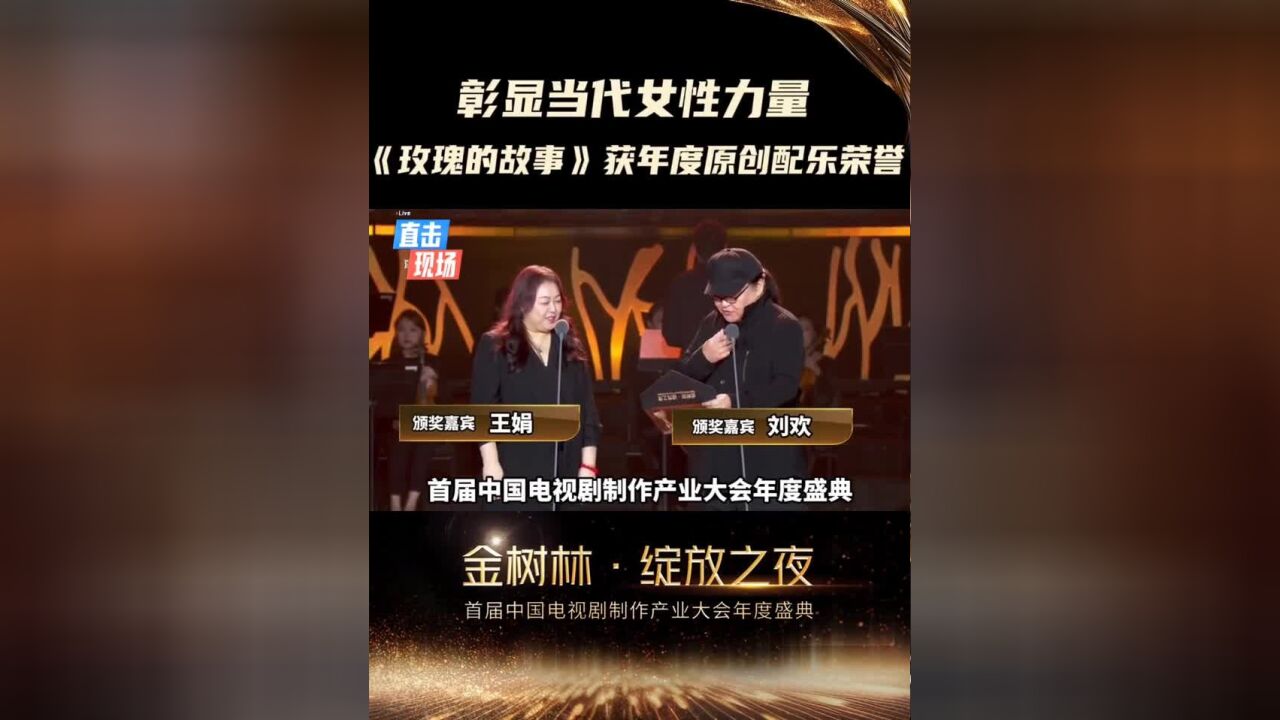 彰显当代女性力量,电视剧《玫瑰的故事》何倩、潘小舟,获“金树林ⷧ𛽦”𞤹‹夜”首届中国电视剧制作产业大会年度原创配乐荣誉