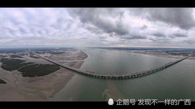 场面太震撼了!改扩建成八车道的北海铁山港跨海大桥