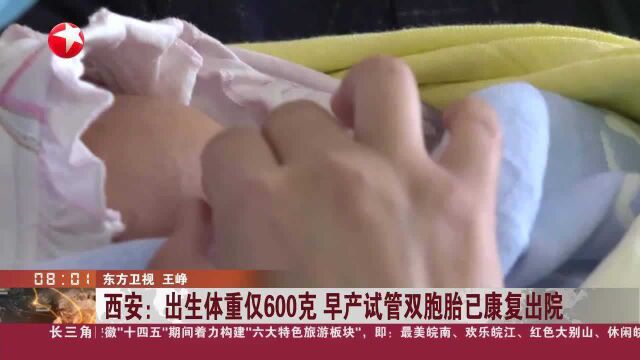 西安:出生体重仅600克 早产试管双胞胎已康复出院