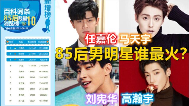 85后男明星谁最火?七天暴涨的85后男明星TOP10,任嘉伦 刘宪华 高瀚宇位列三甲