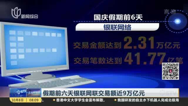 假期前六天银联网联交易额近9万亿元