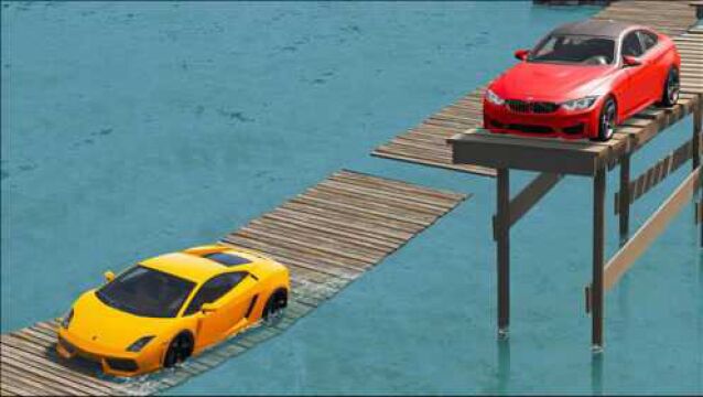 BeamNG:警车和半挂车建木桥助力各种汽车过河,好舒适的画面