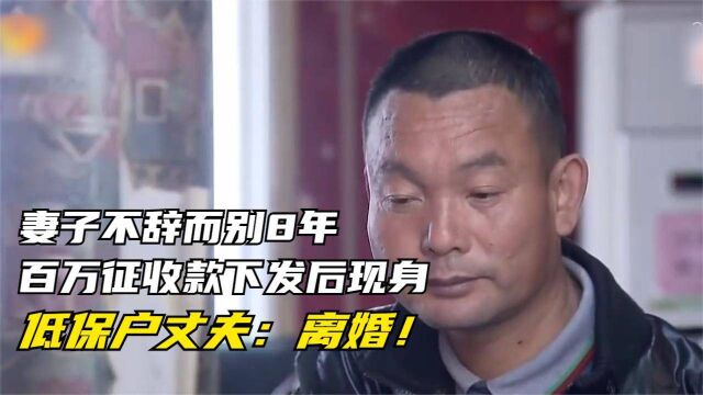 妻子不辞而别8年,百万征收款下发后现身,低保户丈夫:离婚!