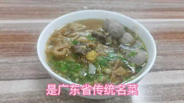 广东名吃牛肉丸粿条,地方特色小吃,纯手工手锤牛肉丸