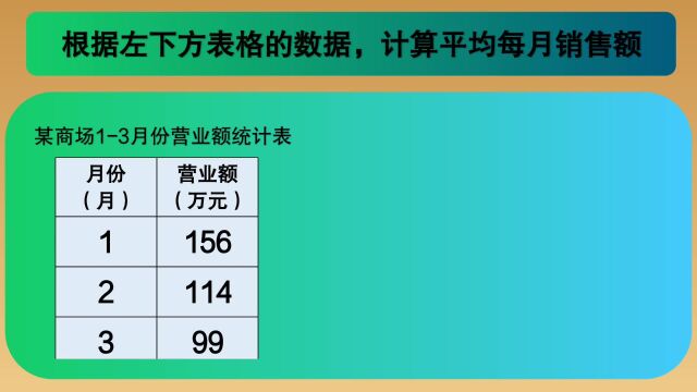 四年级数学:根据左下方表格的数据,计算平均每月营业额