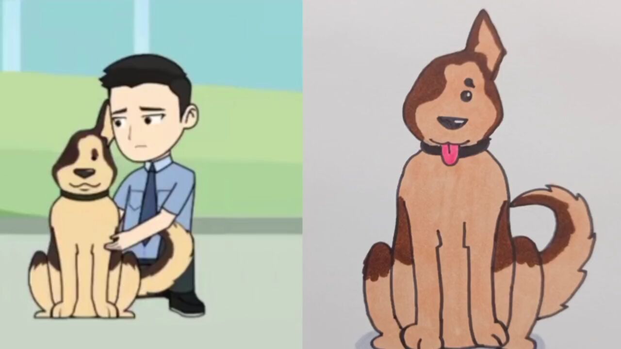 一个真实的故事,警犬闪电为救人变成半张脸#看动画学画画
