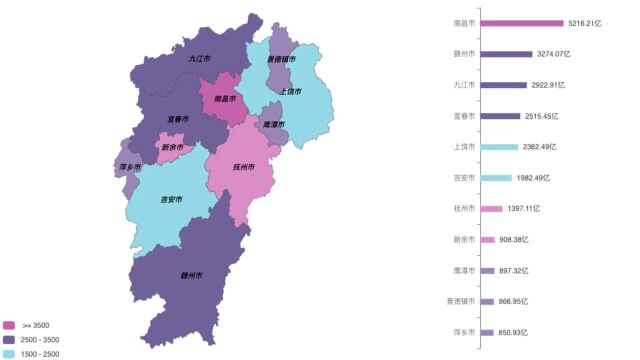 ChartCool 统计地图 | 2022年前三季度江西各市GDP地图