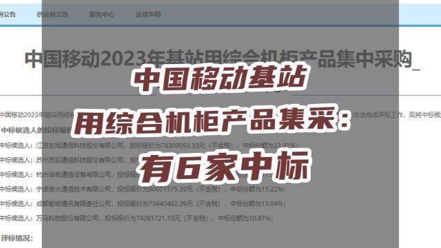 6家中标!中国移动基站用综合机柜产品集采