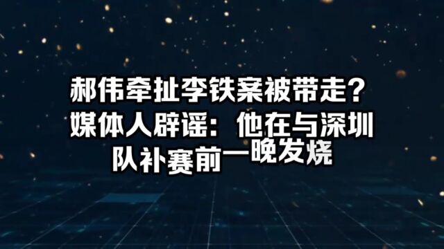 郝伟牵扯李铁案被带走?媒体人辟谣:他在与深圳队补赛前一晚发烧...