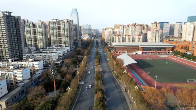 航拍西安市文景路高楼大厦拔地而起美丽街景