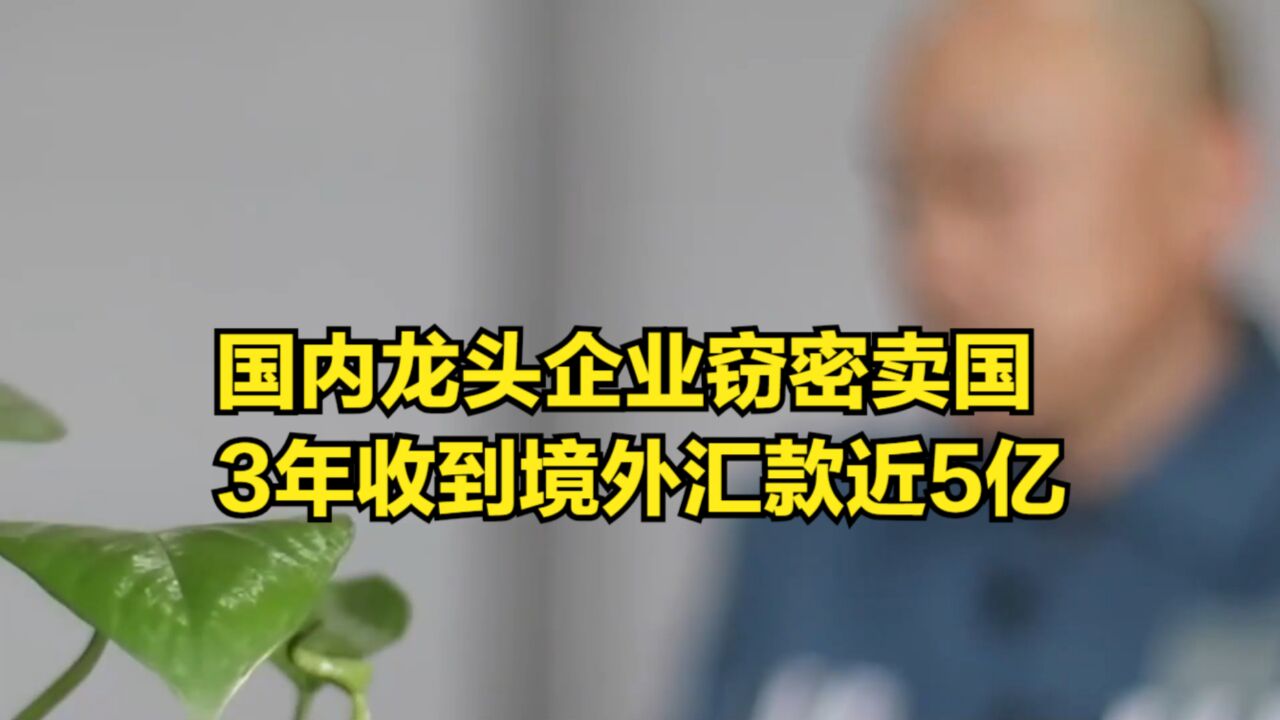 国内龙头企业窃密卖国,3年收到境外汇款近5亿,还有庞大专家库