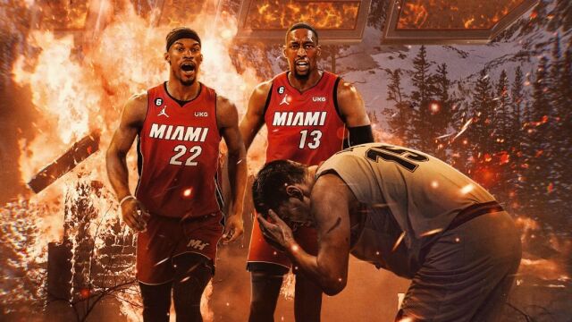 热火送掘金本赛季季后赛主场首败！约基奇空砍41+11，大数据预测：掘金夺冠概率64%，热火升至36%