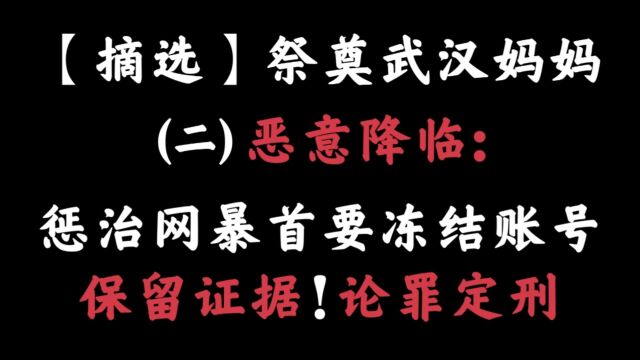 【摘选】祭奠武汉妈妈(二)恶意降临:惩治网暴首要冻结账号.保留证据!论罪定刑!5.23小学生校内被车碾压致死6.02孩子母亲跳楼身亡