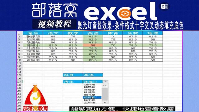 excel聚光灯查找效果视频:条件格式十字交叉动态填充底色