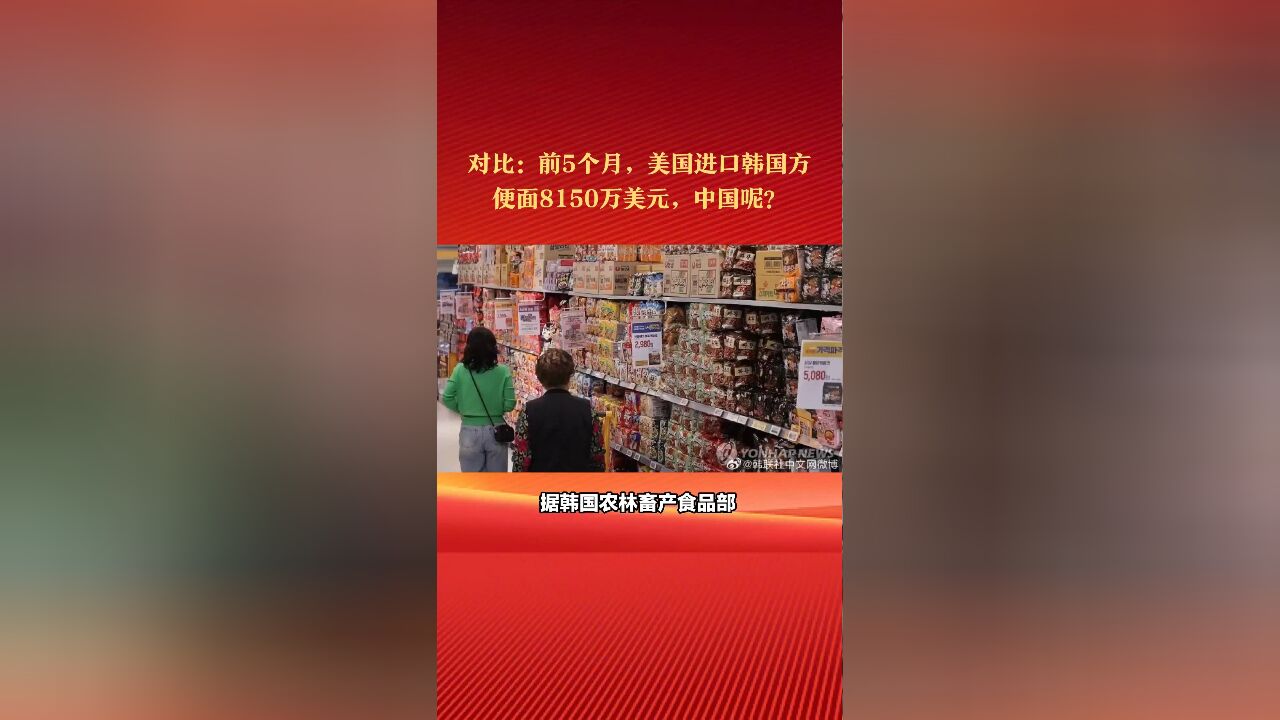 对比:前5个月,美国进口韩国方便面8150万美元,中国进口多少?