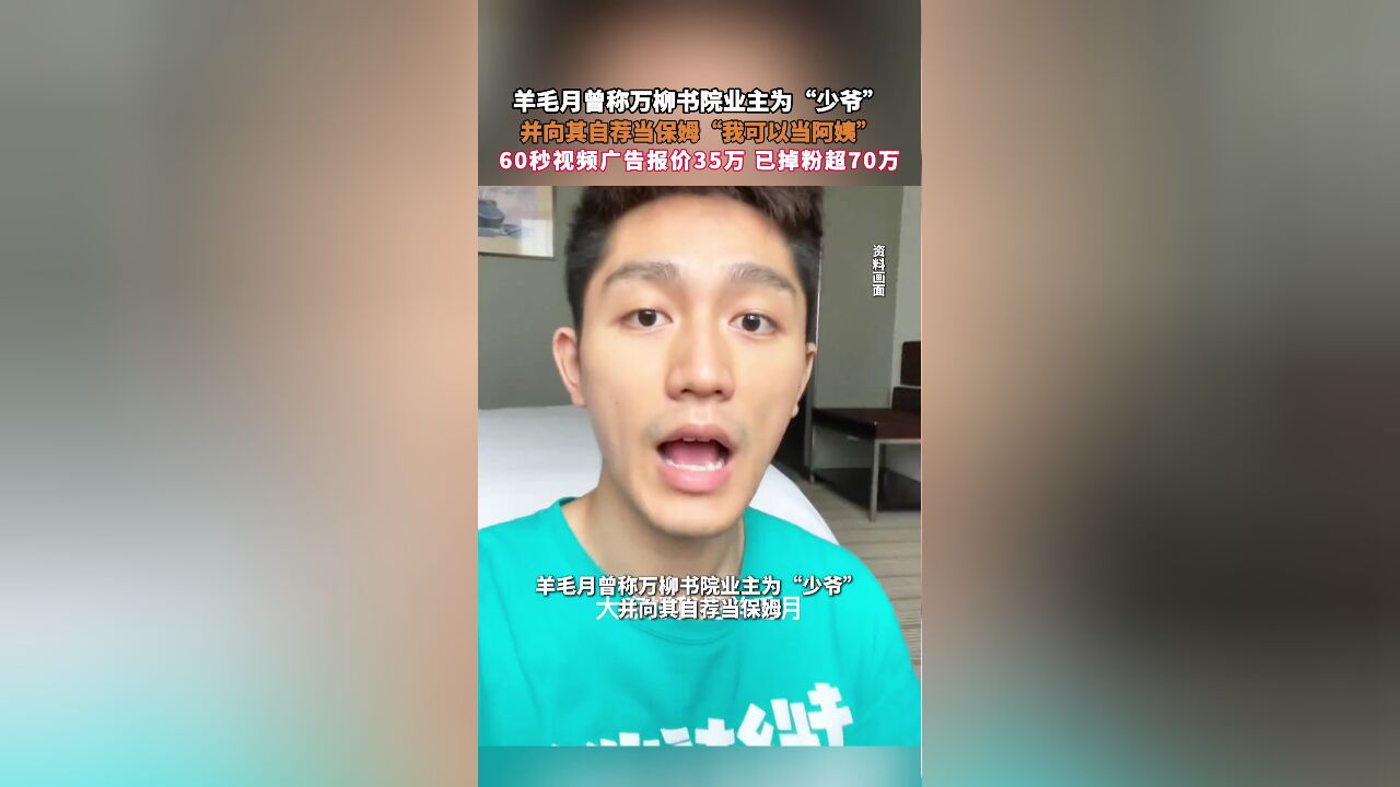 羊毛月曾称万柳书院业主为“少爷”,并向其自荐当保姆“我可以当阿姨”,60秒视频广告报价35万 已掉粉