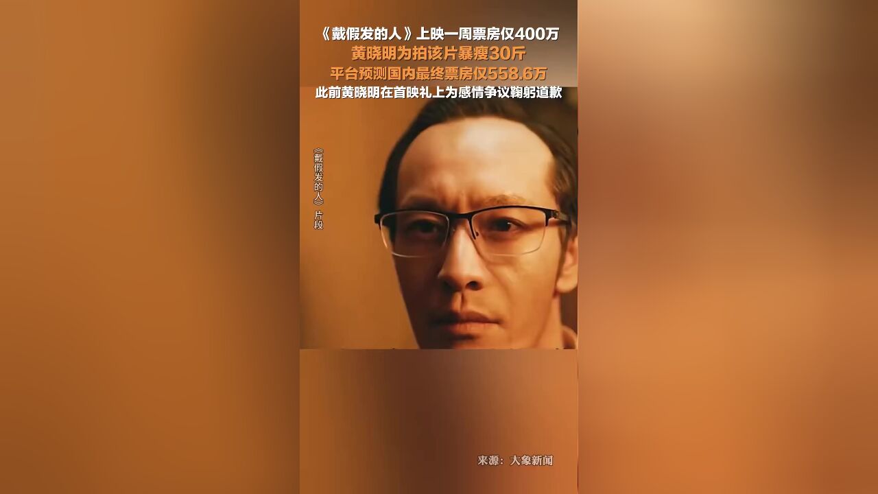 黄晓明新电影上映一周票房仅400万,平台预测国内最终票房仅558.6万